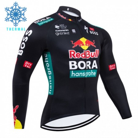 Wielershirt 2024 BORA-Hansgrohe Bull Winter Thermal Fleece - Zwart - Rood